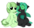 Size: 822x698 | Tagged: safe, artist:dudey64, oc, oc only, oc:mint chisel, oc:speculo, original species, plush pony, button eyes, duo, green changeling, heart, sewn together, simple background, sitting, smiling, transparent background