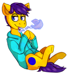 Size: 885x942 | Tagged: safe, artist:cinnamonsparx, oc, oc only, earth pony, pony, blunt, clothes, drugs, high, hoodie, joint, male, marijuana, simple background, solo, stallion, transparent background