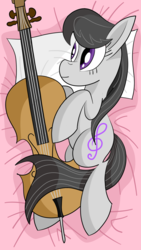 Size: 1080x1920 | Tagged: safe, artist:notadeliciouspotato, octavia melody, earth pony, pony, g4, cello, female, hooves, lying down, mare, musical instrument, on side, solo