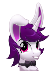Size: 5535x7415 | Tagged: safe, alternate version, artist:jhayarr23, oc, oc only, oc:lapush buns, bunnycorn, pony, unicorn, bowtie, bunny ears, bust, looking at you, male, portrait, simple background, smiling, solo, stallion, transparent background, vector
