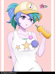 Size: 748x1000 | Tagged: safe, artist:clouddg, summer solstice (g4), equestria girls, equestria girls series, five lines you need to stand in, g4, spoiler:eqg series (season 2), alternate hairstyle, baseball cap, breasts, busty summer solstice, cap, cute, eyebrows, eyebrows visible through hair, female, food, hat, looking at you, multiple variants, mustard, not celestia, sauce, solo