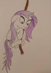 Size: 1863x2684 | Tagged: safe, artist:iffoundreturntorarity, rarity, pony, g4, atg 2019, colored pencil drawing, hang in there, hanging, newbie artist training grounds, rope, traditional art, wet mane