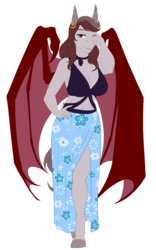 Size: 2063x3300 | Tagged: safe, artist:blackblood-queen, oc, oc only, oc:scarlet quill, bat pony, anthro, unguligrade anthro, anthro oc, bat pony oc, bikini, bikini top, clothes, commission, fangs, female, high res, mother, simple background, smiling, solo, swimsuit, transparent background