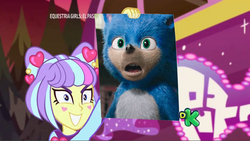 Size: 1280x721 | Tagged: safe, edit, edited screencap, screencap, supernova zap, equestria girls, equestria girls specials, g4, my little pony equestria girls: better together, my little pony equestria girls: sunset's backstage pass, male, meme, nightmare fuel, sonic drama, sonic movie 2020, sonic the hedgehog, sonic the hedgehog (series), su-z, supernova zap holding paper, ugly sonic, uh meow, uncanny valley