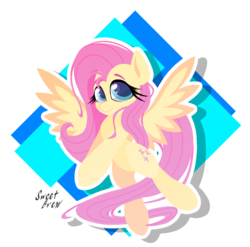 Size: 1251x1234 | Tagged: safe, artist:sweetbrew, fluttershy, pegasus, pony, g4, abstract background, cute, female, flying, mare, shyabetes, solo, spread wings, wings