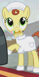 Size: 324x636 | Tagged: safe, screencap, lemon honey, earth pony, pony, g4, the last laugh, background pony, clothes, cropped, cute, female, mare, mouth hold, pencil, shirt, teenager