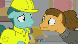 Size: 1920x1080 | Tagged: safe, screencap, cheese sandwich, earth pony, pony, g4, the last laugh, background pony, chinese, clothes, male, shirt, stallion, subtitles, unnamed character, unnamed pony