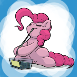 Size: 3840x3840 | Tagged: safe, artist:ljdamz1119, pinkie pie, earth pony, pony, g4, candy, eating, female, food, high res, sitting, solo