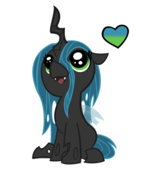 Size: 3319x4000 | Tagged: safe, artist:tateyfairrain, queen chrysalis, changeling, changeling queen, g4, chibi, cute, cutealis, daaaaaaaaaaaw, female, floating heart, floppy ears, heart, hnnng, looking up, open mouth, simple background, sitting, smiling, solo, transparent background, vector
