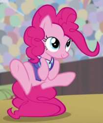Size: 385x459 | Tagged: safe, screencap, pinkie pie, earth pony, pony, common ground, g4, cropped, cute, diapinkes, female, mare, smiling, solo, tail stand