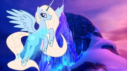 Size: 1920x1080 | Tagged: safe, derpibooru exclusive, alicorn, pony, clothes, crossover, dress, elsa, female, frozen (movie), mare, mountain, ponified, snow, solo, wings