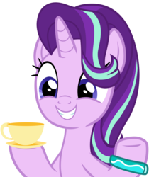 Size: 6000x7135 | Tagged: safe, artist:famousmari5, starlight glimmer, pony, unicorn, g4, student counsel, bracelet, cup, cute, female, glimmerbetes, grin, jewelry, simple background, smiling, solo, teacup, transparent background, vector