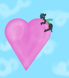 Size: 1600x1800 | Tagged: safe, artist:krumpcakes, queen chrysalis, changeling, changeling queen, g4, abstract background, biting, cute, cutealis, female, heart, nom, solo