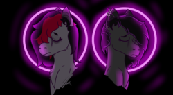 Size: 1500x821 | Tagged: safe, artist:lazerblues, oc, oc:deep rest, oc:miss eri, pony, black and red mane, ear piercing, makeup, neon, piercing, running makeup, two toned mane