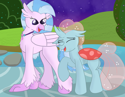 Size: 3300x2550 | Tagged: safe, artist:skyflys, ocellus, silverstream, changedling, changeling, classical hippogriff, hippogriff, g4, cute, diaocelles, diastreamies, duo, fangs, female, friendship, high res, teenager