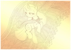 Size: 1073x759 | Tagged: safe, artist:sherwoodwhisper, oc, oc only, oc:eri, pony, unicorn, abstract background, cape, chaos, clothes, female, filly, monochrome, solo, traditional art