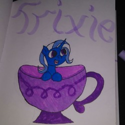 Size: 1062x1062 | Tagged: safe, trixie, pony, g4, cup, photo, teacup, that pony sure does love teacups, traditional art