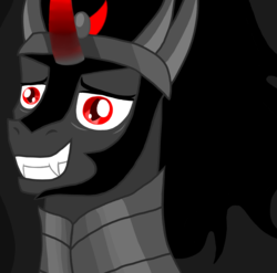 Size: 1500x1480 | Tagged: safe, artist:php185, king sombra, pony, g4, evil, evil smile, grin, irony, smiling