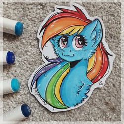 Size: 3096x3096 | Tagged: safe, artist:ovorii, rainbow dash, pegasus, pony, g4, :3, bust, chest fluff, ear fluff, female, high res, looking at you, photo, portrait, solo, traditional art