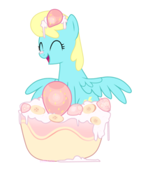 Size: 3553x4400 | Tagged: safe, artist:losyara, sassaflash, pegasus, pony, g4, background pony, commission, dessert, eyes closed, female, food, mare, simple background, smiling, solo, strawberry, transparent background