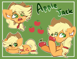 Size: 2600x2000 | Tagged: safe, artist:etoz, part of a set, applejack, earth pony, pony, g4, apple, applejack's hat, chibi, colored pupils, cowboy hat, cute, eye clipping through hair, female, food, happy, hat, high res, jackabetes, mare, one eye closed, open mouth, smiling, text, wink