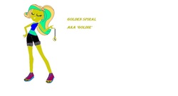 Size: 1144x623 | Tagged: safe, oc, oc only, oc:golden spiral, equestria girls, g4, 1000 hours in ms paint, blonde hair, clothes, cute, eyes closed, legs, open-toed shoes, pocket watch, sexy, shoelace, shorts, solo