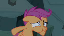 Size: 1920x1080 | Tagged: safe, screencap, scootaloo, pegasus, pony, campfire tales, g4, season 7, animated, cave, fear, female, gif, gifs.com, hyperventilating, out of breath, perfect loop, rock, solo
