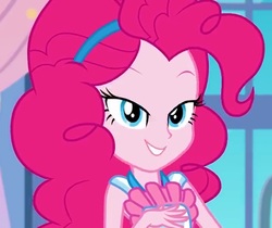Size: 2048x1717 | Tagged: safe, pinkie pie, equestria girls, g4, the craft of cookies, spoiler:eqg series (season 2), apron, clothes, cute, diapinkes, female, lidded eyes, looking at you, smiling, solo, the microphone girl