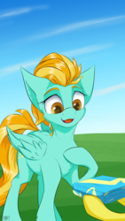 Size: 2160x3840 | Tagged: safe, artist:coldtrail, lightning dust, pegasus, pony, g4, atg 2019, female, high res, newbie artist training grounds, offscreen character, open mouth, pointing at self, solo