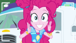 Size: 800x450 | Tagged: safe, screencap, pinkie pie, equestria girls, five lines you need to stand in, g4, my little pony equestria girls: better together, cute, diapinkes, female, gif, happy, non-animated gif, smiling, solo