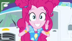 Size: 800x450 | Tagged: safe, screencap, pinkie pie, human, equestria girls, five lines you need to stand in, g4, my little pony equestria girls: better together, cute, diapinkes, female, gif, happy, non-animated gif, smiling, solo