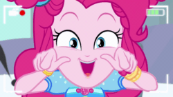 Size: 800x450 | Tagged: safe, screencap, pinkie pie, equestria girls, five lines you need to stand in, g4, my little pony equestria girls: better together, cute, diapinkes, female, geode of sugar bombs, gif, magical geodes, non-animated gif, solo