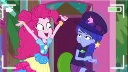Size: 965x549 | Tagged: safe, screencap, pinkie pie, space camp, equestria girls, equestria girls series, five lines you need to stand in, g4, spoiler:eqg series (season 2), not luna, outhouse, surprised