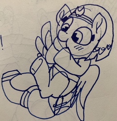 Size: 2772x2869 | Tagged: safe, artist:rainbow eevee, somnambula, pegasus, pony, g4, blushing, clothes, cookie, cute, eating, female, food, high res, lineart, mare, on back, pen drawing, solo, somnambetes, somnomnombula, traditional art, underhoof