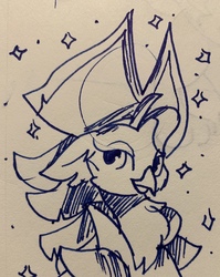 Size: 2517x3159 | Tagged: safe, artist:rainbow eevee, captain celaeno, g4, my little pony: the movie, cute, female, hat, high res, ink drawing, lineart, looking at you, monochrome, pen drawing, pirate, pirate hat, simple background, solo, sparkles, traditional art, white background