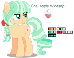 Size: 454x356 | Tagged: safe, artist:awoomarblesoda, oc, oc only, oc:chai winesap, earth pony, pony, base used, butt freckles, color palette, female, freckles, magical lesbian spawn, mare, offspring, parent:applejack, parent:coco pommel, parents:cocojack, reference sheet, simple background, solo, transparent background