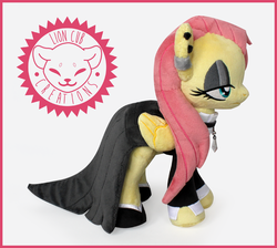 Size: 1500x1344 | Tagged: safe, artist:lioncubcreations, fluttershy, pegasus, pony, g4, clothes, dress, ear piercing, earring, female, fluttergoth, folded wings, irl, jewelry, mare, necklace, photo, piercing, plushie, solo, standing, wings