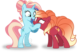 Size: 5633x3753 | Tagged: safe, artist:kojibiose, oc, oc only, oc:sapphire vision, oc:sienna, earth pony, pony, unicorn, g4, female, mare, simple background, transparent background, vector