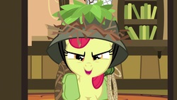Size: 1920x1080 | Tagged: safe, screencap, apple bloom, earth pony, pony, g4, going to seed, female, helmet, rope, saddle bag, solo