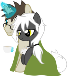 Size: 2012x2280 | Tagged: safe, artist:zacatron94, oc, oc only, oc:blank novel, oc:captain white, pegasus, pony, unicorn, cup, female, food, glasses, high res, magic, male, mare, oc x oc, one eye closed, shipping, simple background, stallion, straight, tea, teacup, transparent background, vector, whitenovel, wink