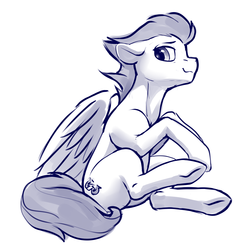 Size: 2000x2000 | Tagged: safe, artist:dimfann, soarin', pegasus, pony, g4, high res, male, monochrome, simple background, sitting, solo, white background