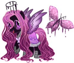 Size: 1400x1200 | Tagged: safe, artist:cherryblossoms-bases, artist:gihhbloonde, oc, oc only, oc:crystal darkness, angel, angel pony, demon, demon pony, hybrid, original species, pegasus, pony, armor, base used, cloak, clothes, colored sclera, eye scar, female, halo, hoof shoes, mare, offspring, open mouth, parent:fluttershy, parent:king sombra, parents:sombrashy, raised hoof, robe, scar, simple background, solo, transparent background