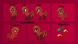 Size: 1920x1080 | Tagged: safe, artist:thunder-blur, oc, oc only, oc:cherry spirit, earth pony, pony, female, filly, front view, red skin, reference sheet, side view, solo, three quarter view