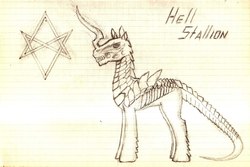 Size: 2254x1504 | Tagged: safe, artist:perlen, demon, demon pony, original species, pony, crossover, graph paper, heroes of might and magic, inferno, lined paper, ponified