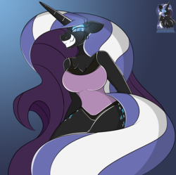 Size: 4019x4000 | Tagged: safe, artist:skyspeardraw, nightmare rarity, oc, oc:léa, anthro, g4, bad end, corrupted, female, human to anthro, merge, permanent, possessed, transformation