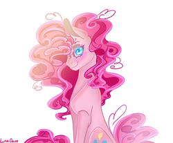 Size: 2117x1756 | Tagged: safe, artist:luna dave, pinkie pie, earth pony, pony, g4, blushing, cute, diapinkes, female, hair over one eye, mare, profile, slender, solo, thin