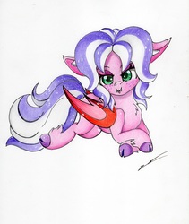 Size: 4911x5825 | Tagged: safe, artist:luxiwind, oc, oc only, oc:lilac candle, bat pony, pony, absurd resolution, bat pony oc, cloven hooves, female, mare, prone, simple background, solo, traditional art, white background