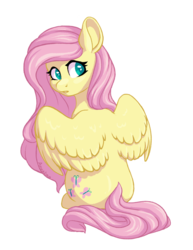 Size: 850x1100 | Tagged: safe, artist:anvalina, fluttershy, pegasus, pony, g4, colored pupils, cute, female, looking back, mare, rear view, shyabetes, simple background, sitting, solo, spread wings, transparent background, wings