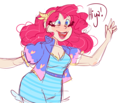 Size: 1280x1076 | Tagged: safe, artist:cubbybatdoodles, pinkie pie, human, g4, clothes, female, humanized, simple background, smiling, solo, transparent background