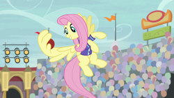 Size: 1280x720 | Tagged: safe, screencap, fluttershy, pegasus, pony, common ground, g4, buckball, female, mare, solo, wing hands, wings